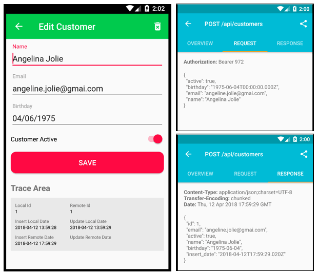 Application Trace Customer Screen